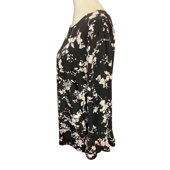 Karl Lagerfeld Women’s Black Multi-Color Floral Blouse With Trumpet Sleeves Size - Picture 6 of 13